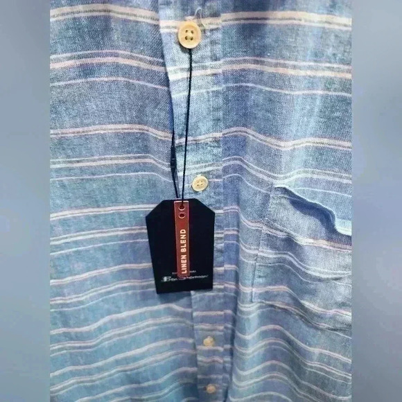 Ben Sherman Men's Sz Medium Blue White Textured Slub Button Down Short Sleeve - Picture 2 of 6